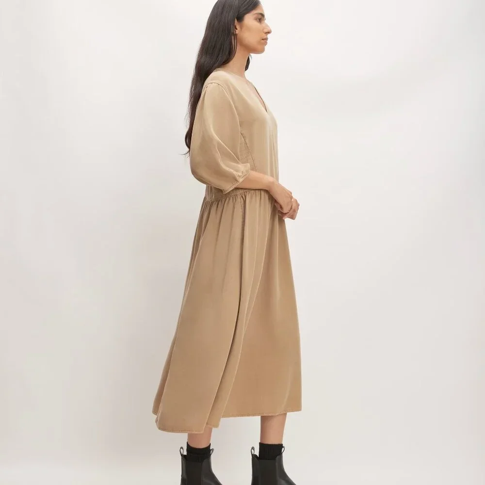NWOT Everlane The TENCEL™ Puff-Sleeve Dress Tan (Cornstalk) - Size M - Picture 3 of 14